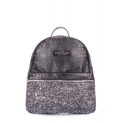 Рюкзак жіночий шкіряний POOLPARTY Mini mini-bckpck-croco-glitter чорний