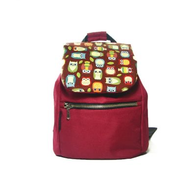 Дитячий бордовий рюкзак з совами TWINSSTORE Р25