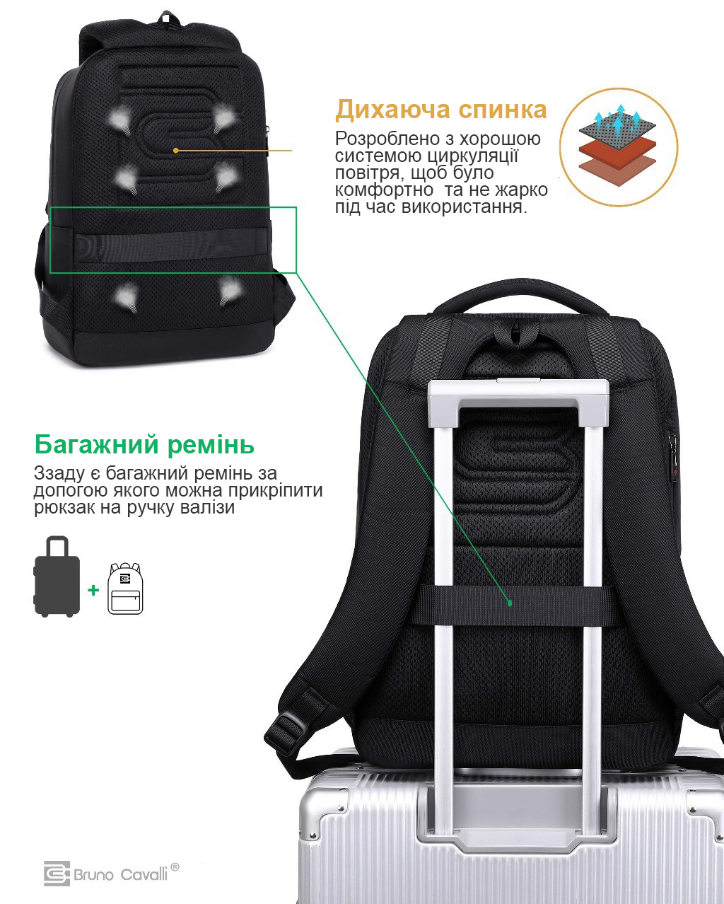 Лямки та ручки рюкзака Bruno Cavalli BC-17154