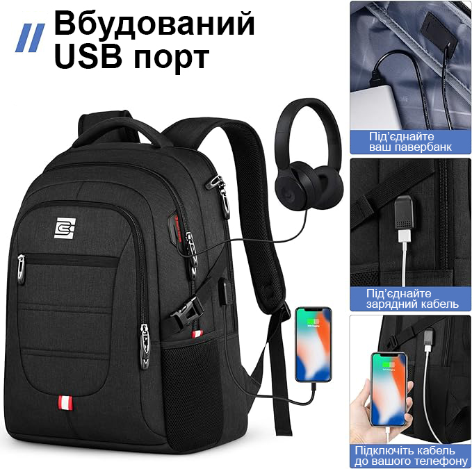 USB-порт для зарядки в рюкзаку Bruno Cavalli BC8381