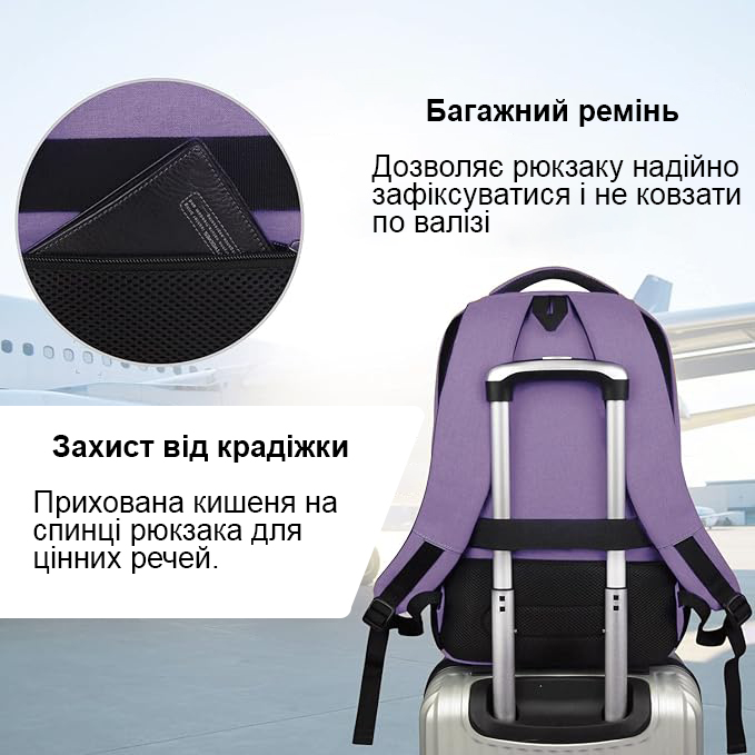 Прихована кишеня та багажний ремінь в рюкзаку Bruno Cavalli BC8689