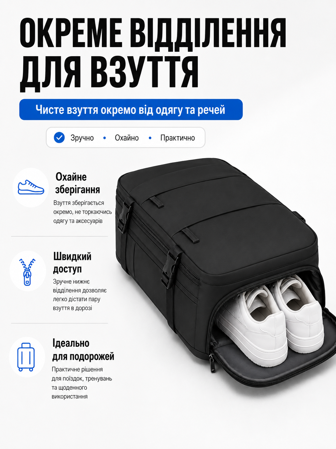 Вентильований відсік для взуття окремо від основного відділення