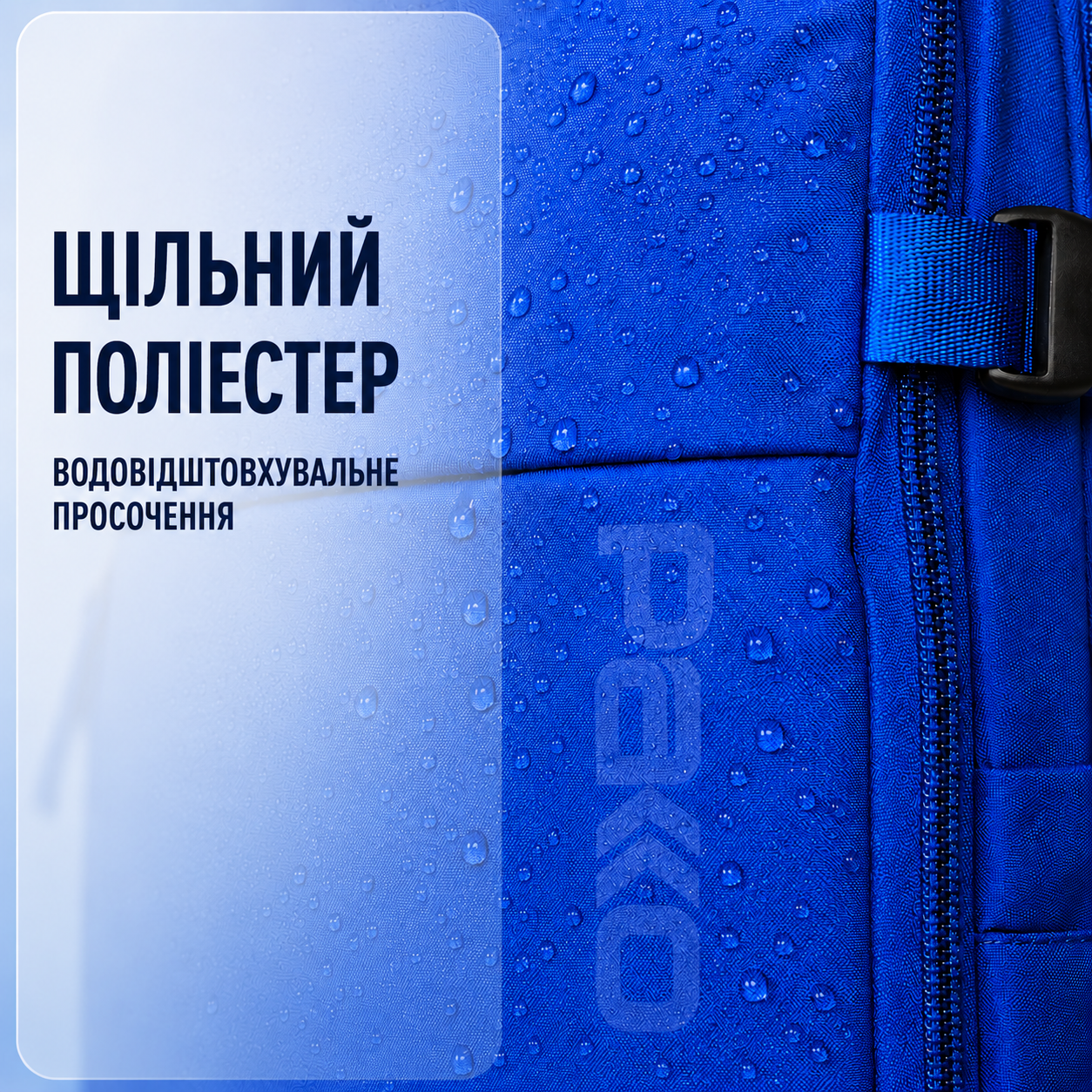 Синя водовідштовхувальна тканина рюкзака PAKKO крупним планом