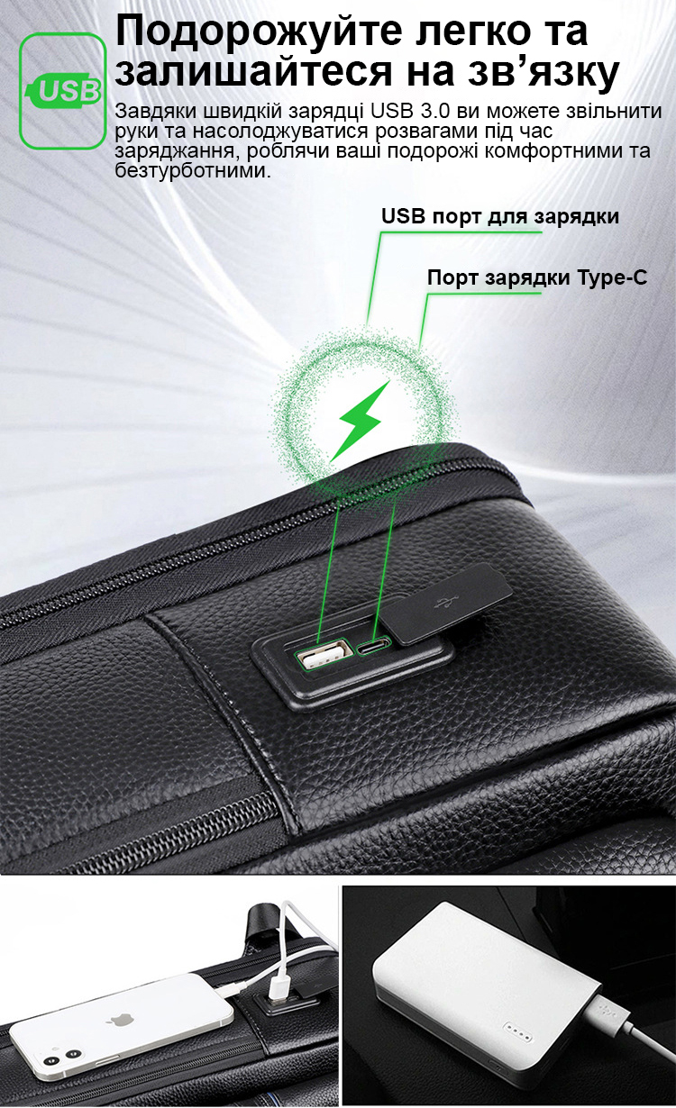 Зовнішній USB-порт на корпусі рюкзака PARSONKER D709 для зарядки гаджетів
