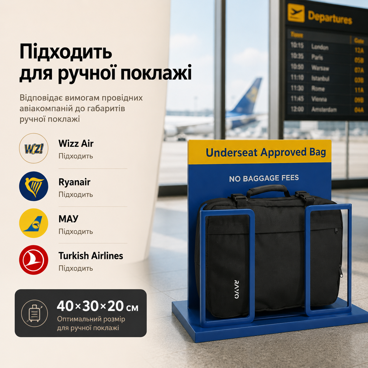 Відповідність RAVO Cabin Pro 40 нормам авіакомпаній — WizzAir МАУ SkyUp Turkish Airlines Ryanair