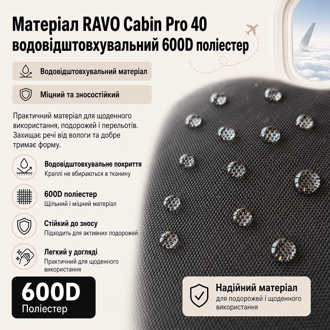 Матеріал RAVO Cabin Pro 40 — водовідштовхувальний 600D поліестер