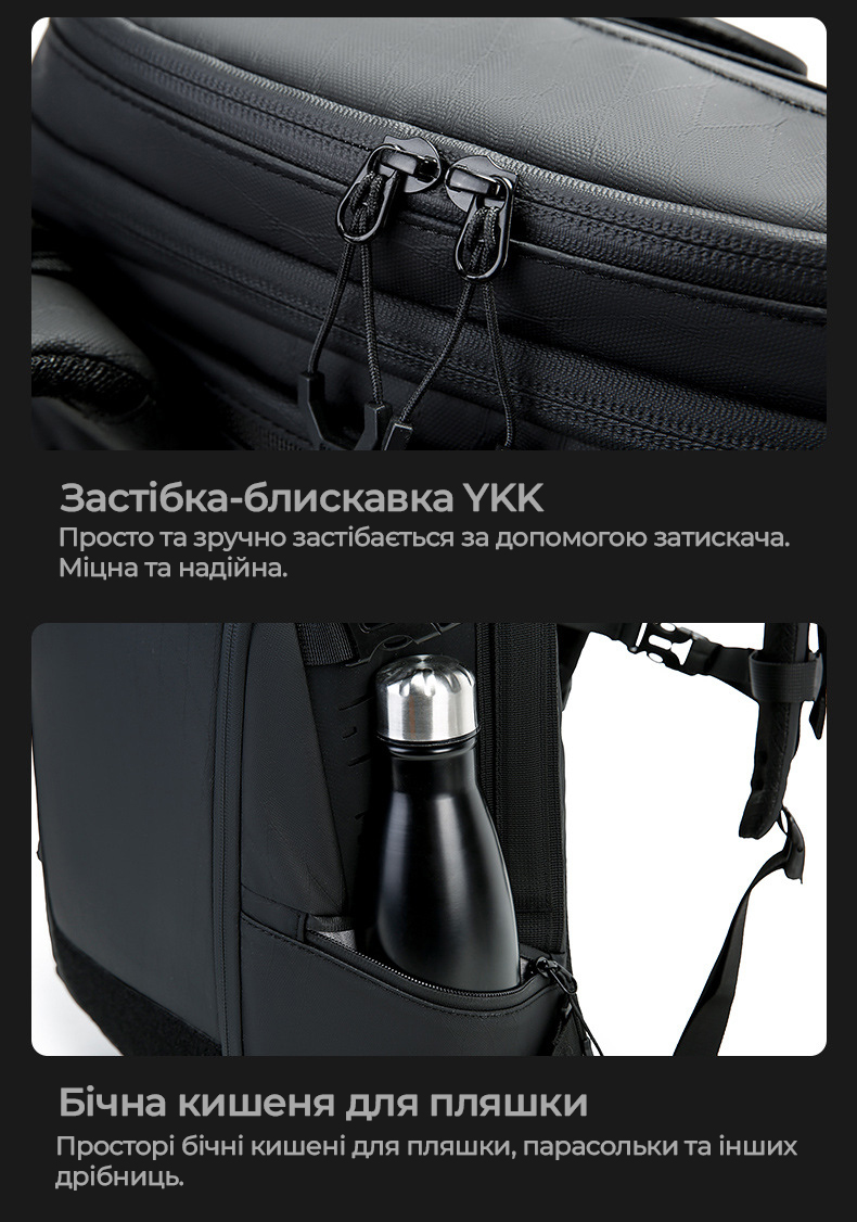 Застібки та бічна кишеня рюкзака BANGE FW226