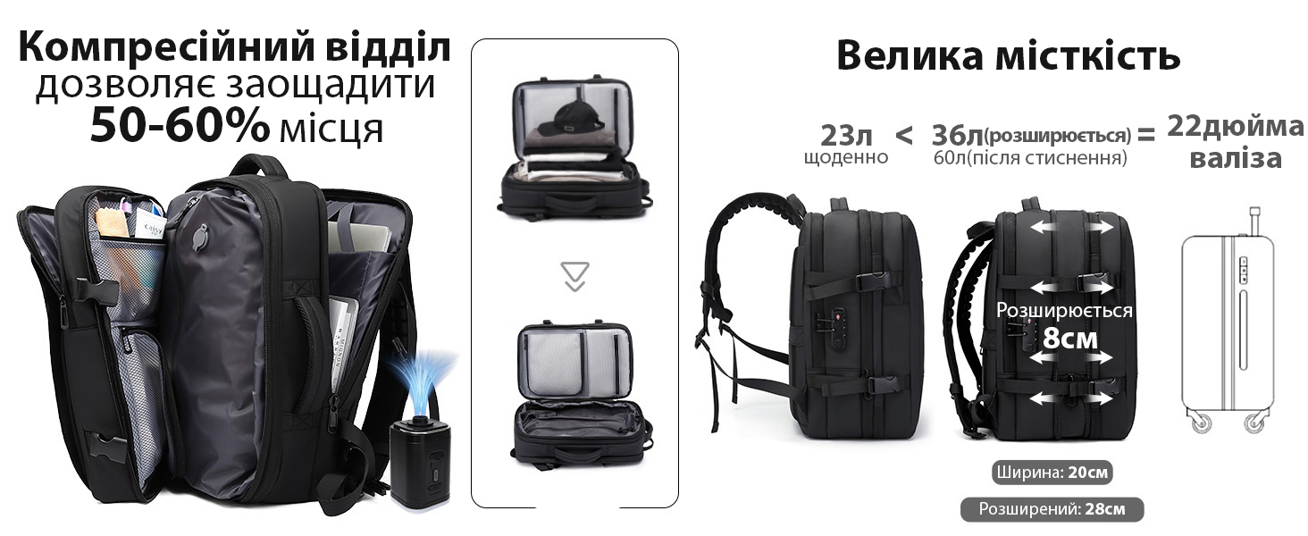 Рюкзак Bange 3028 у розширеному режимі